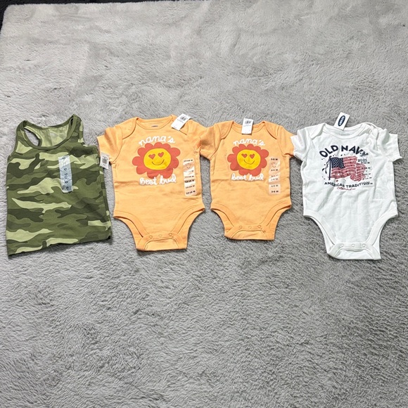 Old Navy Other - Old Navy Green Camo and Orange Lion Bodysuits Set